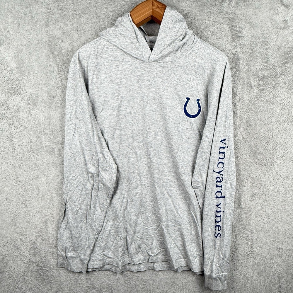 Vineyard Vines Indianapolis Colts Hooded Long Sleeve Tee Gray L Fishing Flag NFL